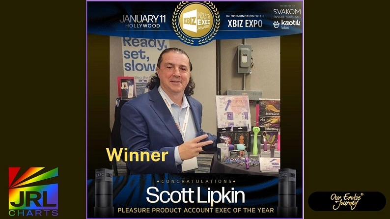 Scott Lipkin of multi award-winning pleasure products brand Our Erotic Journey wins Pleasure Product Account Executive of the Year at the 2026 XBIZ Exec Awards
