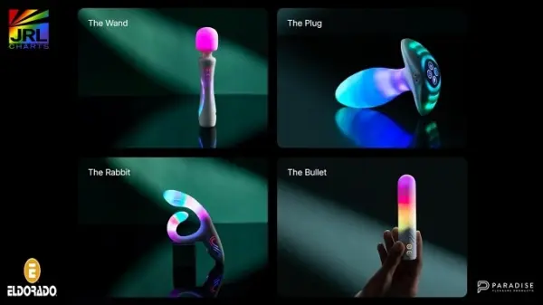 Paradise Pleasure Products Illumination Line full collection featuring wand, plug, rabbit, and bullet RGB pleasure toys