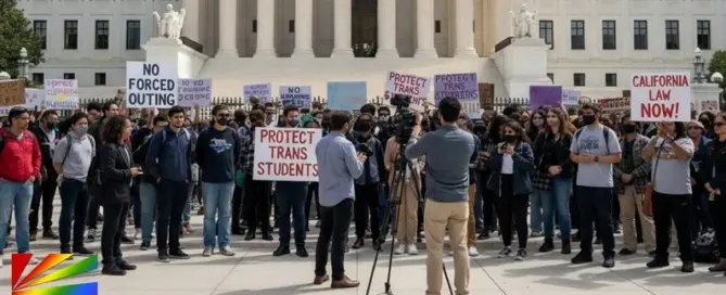 Protesters outside the U.S. Supreme Court demand protections for transgender youth as California’s non-outing law faces a legal challenge — JRL CHARTS LGBT Politics.