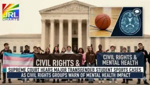 Transgender youth and allies protest outside the U.S. Supreme Court as justices hear cases on transgender student sports bans