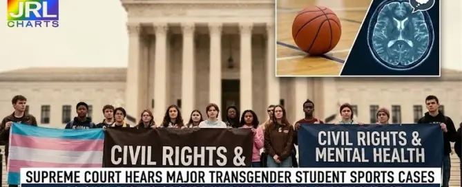 Transgender youth and allies protest outside the U.S. Supreme Court as justices hear cases on transgender student sports bans