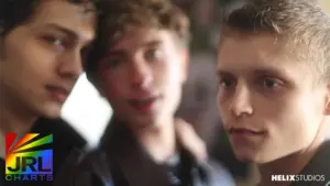 CJ Parker, Tyler Moore and Owen Hayes star in Triple Treat (2026) from Helix Studios, directed by Alex Roman | JRL CHARTS Gay Adult News