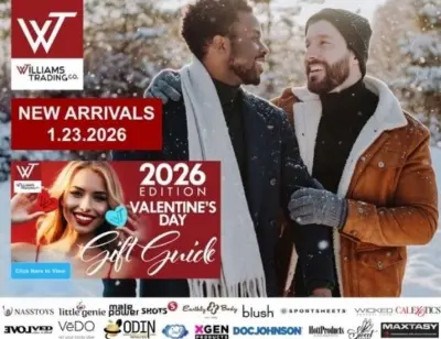 Williams Trading 2026 Valentine’s Day gift guide featuring pleasure products and romantic gifts for LGBTQ+ couples and adult retailers
