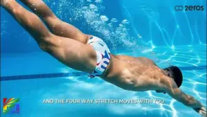 Model wearing 2EROS V10 swim brief from the UNCOVERED Collection featured in Spring Summer 2026 retail campaign commercial.