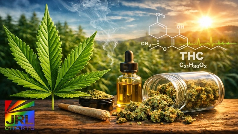 Digital illustration showing cannabis leaf and glowing human brain with THC molecular structure, representing how marijuana affects brain function and mental health