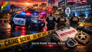 ICE, Homeland Security Investigations and Texas Rangers conduct a federal investigation scene in South Padre Island, Texas.