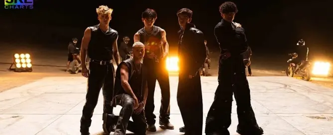 JRL CHARTS Pop Music News coverage of SANTOS BRAVOS performing in the KAWASAKI official music video released by HYBE LABELS, surpassing 9 million YouTube views in 72 hours
