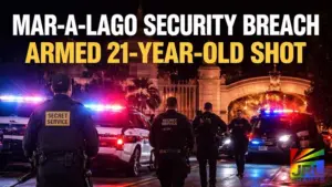 Secret Service agents and law enforcement vehicles respond to a security breach at Mar-a-Lago estate in Palm Beach, Florida, February 2026.
