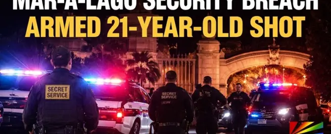 Secret Service agents and law enforcement vehicles respond to a security breach at Mar-a-Lago estate in Palm Beach, Florida, February 2026.