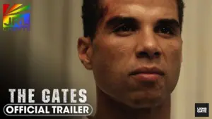 The Gates 2026 official trailer image featuring James Van Der Beek as a sinister pastor in Lionsgate horror thriller