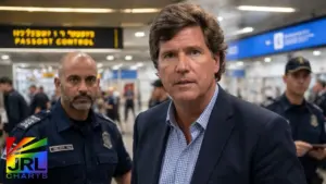 Tucker Carlson at Ben-Gurion Airport during reported passport control incident in Israel, February 2026