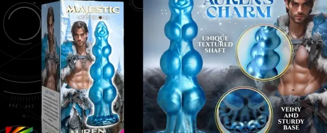 Auren Wolf King silicone dildo from Majestic Creature Cocks collection with reinforced suction base and retail packaging