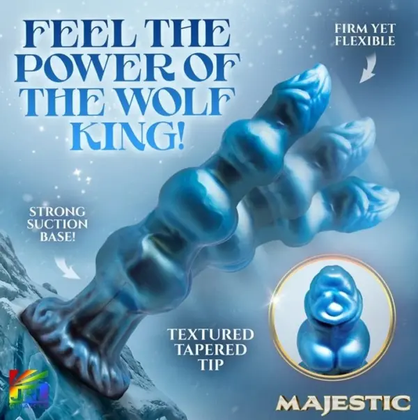 Auren Wolf King silicone dildo from Majestic Collection showing textured tapered design and reinforced suction base