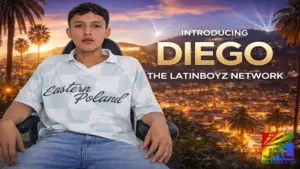 Diego LatinBoyz actor featured in Hollywood style promotional image for The LatinBoyz Network debut 2026