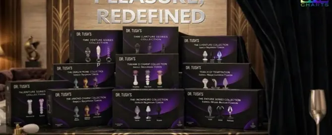 Dr Tush Venture Series Collection boxed sets displayed in luxury retail setting ahead of Altitude Intimates Trade Show