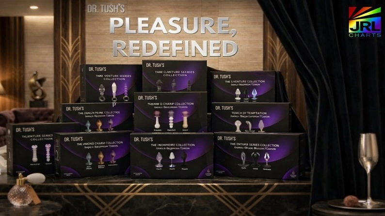 Dr Tush Venture Series Collection boxed sets displayed in luxury retail setting ahead of Altitude Intimates Trade Show