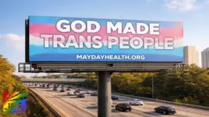God Made Trans People billboard campaign in Kansas promoting transgender awareness by Mayday Health
