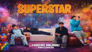 H1GHR MUSIC artists appear in a vibrant scene from the SUPERSTAR official music video teaser for the upcoming PURPLE TAPE compilation project.