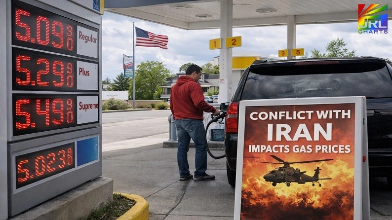 man pumping gas as prices exceed 5 dollars amid Iran conflict economic impact in the United States