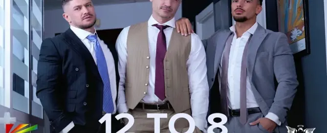 Jay Roberts featured in Men At Play ‘12 to 8’ series finale alongside cast members in a professional office setting