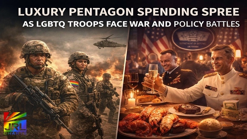 U.S. military troops including LGBTQ servicemembers deployed during the Iran War 2026 contrasted with Pentagon officials dining on luxury steak and lobster during controversial defense spending spree.