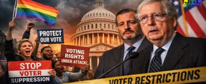 Protesters with LGBTQ flags rally outside U.S. Capitol as lawmakers push SAVE America Act raising fears of voter suppression