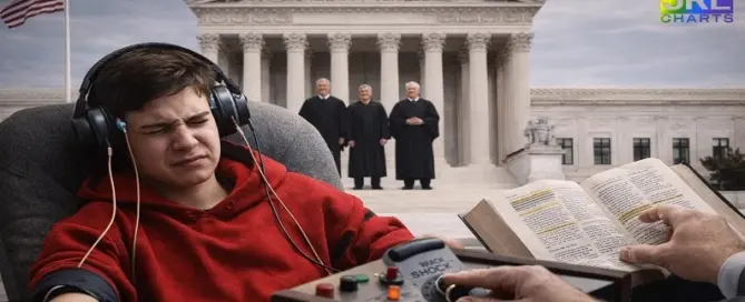 Illustration of a minor undergoing conversion therapy with the U.S. Supreme Court in the background, representing the controversial ruling impacting LGBTQ youth protections