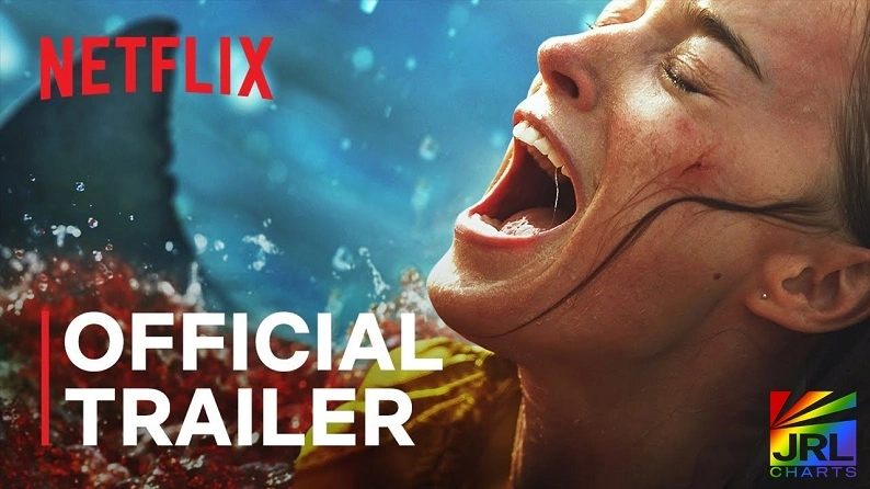 Thrash 2026 Netflix shark attack thriller starring Phoebe Dynevor during hurricane disaster scene