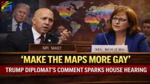 Trump administration diplomat questioned during House Foreign Affairs Committee hearing after controversial “make the maps more gay” remark about the Biden administration.