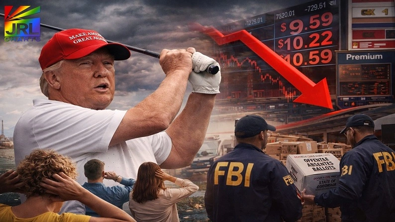 Donald Trump golfing while claiming Democrats are America’s greatest enemy as scenes show stock market crash, rising gas prices, and FBI agents handling ballots