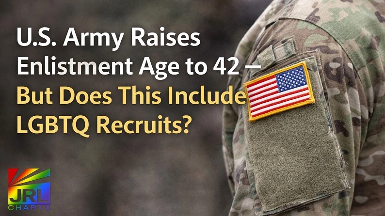 U.S. Army uniform with American flag patch representing enlistment age increase to 42 and LGBTQ recruitment eligibility policy