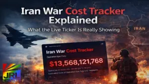 Illustration representing the Iran War Cost Tracker website with financial and geopolitical context for the live war cost estimates.