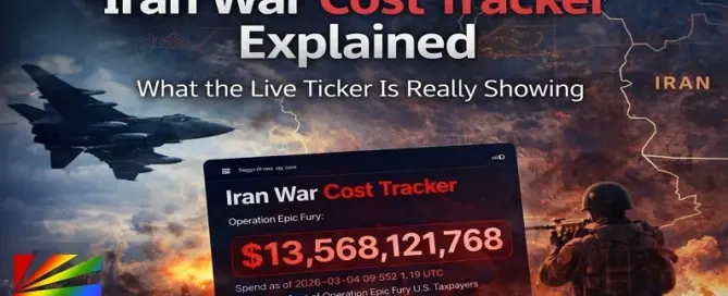 Illustration representing the Iran War Cost Tracker website with financial and geopolitical context for the live war cost estimates.