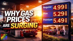 gas station price sign showing fuel costs above 5 dollars per gallon in the United States