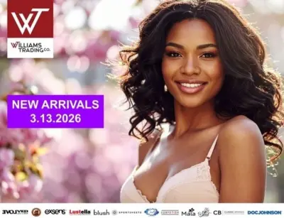 Williams Trading digital catalog preview showcasing weekly new arrivals including sexual wellness products, novelty supplements and adult retail accessories.