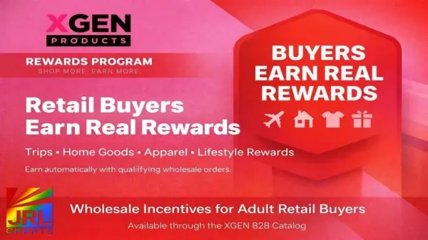 XGEN Products buyer rewards program graphic promoting wholesale incentives for adult retail buyers through the XGEN B2B catalog