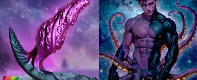 XR Brands Creature Cocks Octo-Twist silicone plug featuring tentacle-inspired texture and dark violet fantasy design