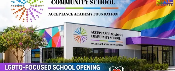 Acceptance Academy LGBTQ-focused school building in Boca Raton Florida with rainbow pride flag representing inclusive education environment