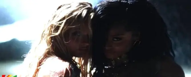 Tyla and Zara Larsson in dramatic waterfall scene from She Did It Again music video