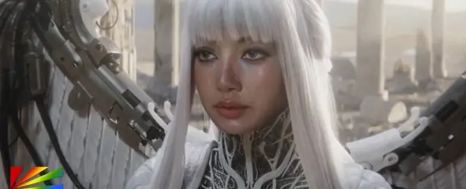Anyma and LISA in Bad Angel music video with futuristic EDM visuals and cinematic dark aesthetic