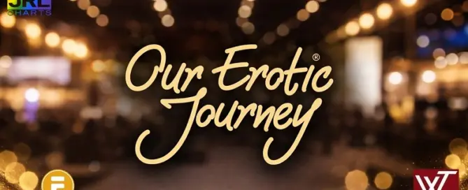 Our Erotic Journey logo displayed at Altitude Intimates 2026 trade show in Las Vegas with luxury event backdrop