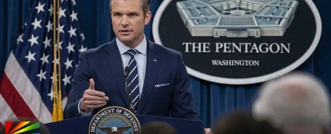 Pete Hegseth speaks at a Pentagon press briefing discussing U.S. military draft registration policy alongside a senior military official