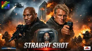 Tyrese Gibson and Dolph Lundgren in Straight Shot 2026 action movie scene featuring skyscraper explosion and rescue mission