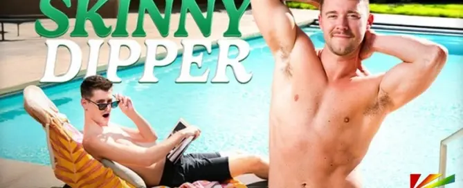 Trevor Harris and Justin DaJock appear in a poolside scene from Skinny Dipper on ASGMax Network