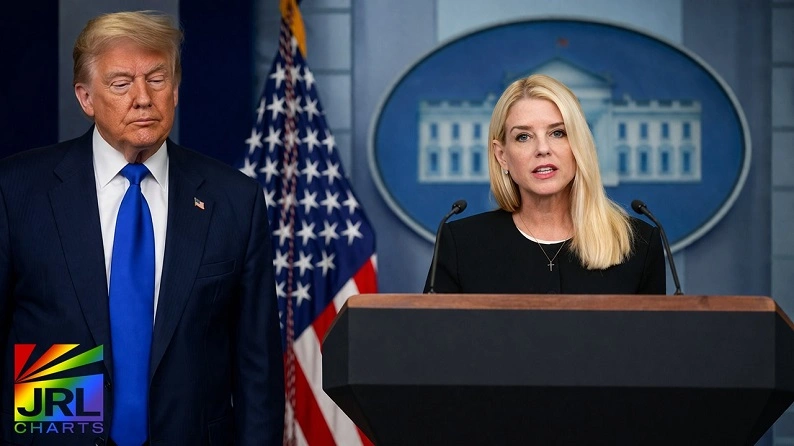 Donald Trump and Pam Bondi during White House briefing amid reports of attorney general firing featured by JRL CHARTS