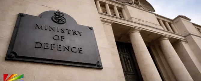 UK Ministry of Defence building plaque representing legal case over LGBT military compensation scheme in the United Kingdom