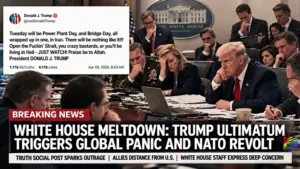 President Donald Trump sits with concerned White House staff in the Situation Room as a Truth Social post about Iran ultimatum sparks global panic and NATO tensions in 2026