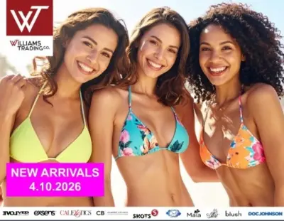 Williams Trading April 2026 digital catalog showcasing new arrivals in lingerie and lifestyle products for B2B retail