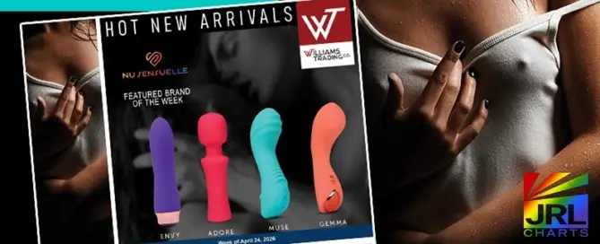NU Sensuelle vibrators featured in Williams Trading Weekly New Arrivals catalog for retail buyers
