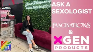 Dr. Mindy at XGEN Ask a Sexologist event inside Fascinations retail store promoting sexual wellness education and customer engagement